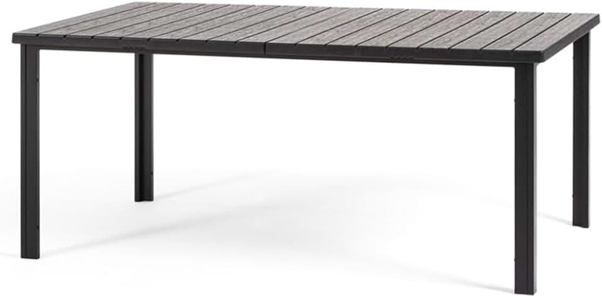- rechthoekige tuintafel 180x90 cm met stalen frame en hoogwaardige plaat van polyethyleen in geraffineerd houtdesign (antraciet, 180x90 cm)