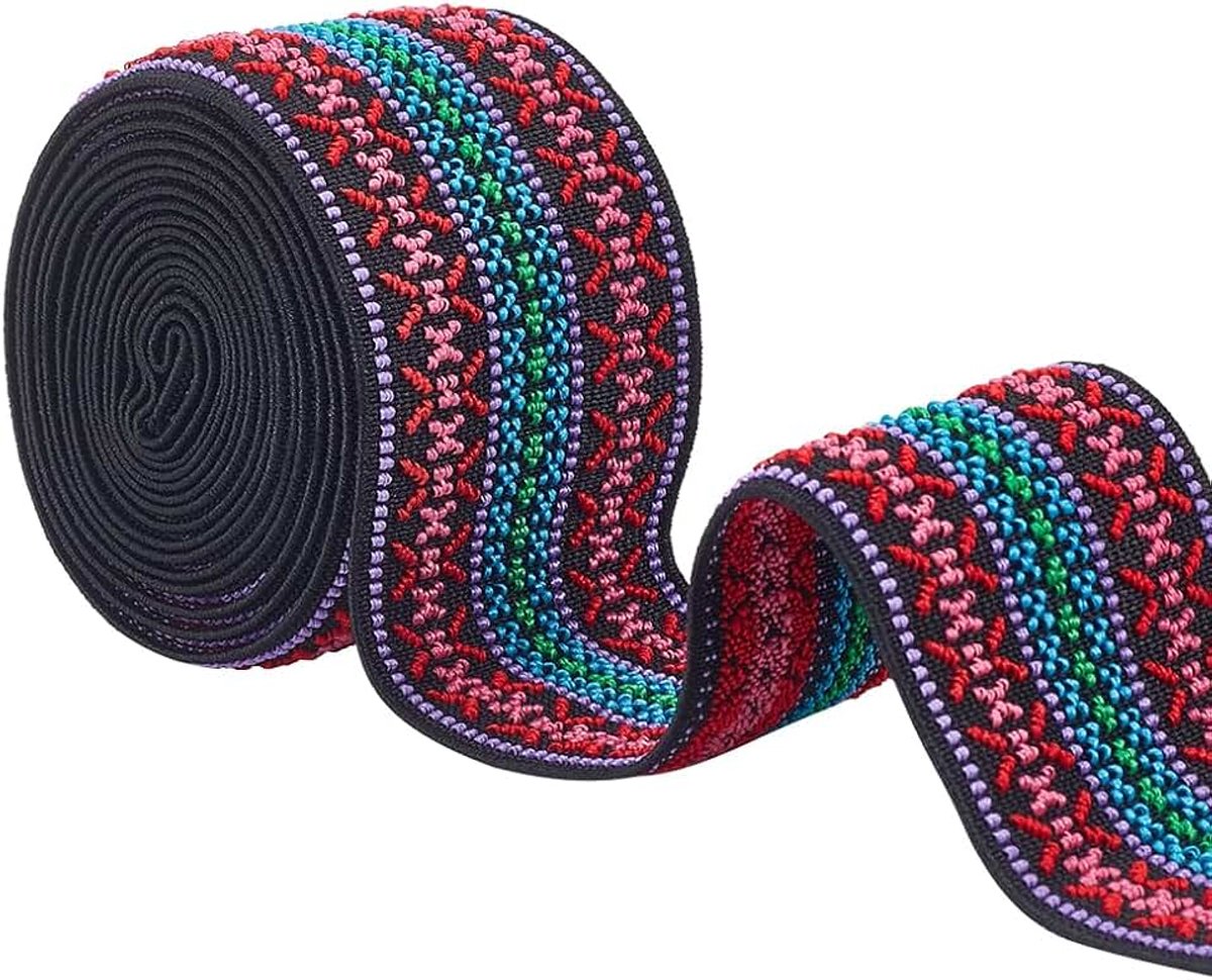 Jacquard elastische band, 50 mm elastisch, geëmobriderd geweven lint, boho-stof naaigreep voor doe-het-zelf ambachtelijke accessoires verfraaiingsdecoraties, rood