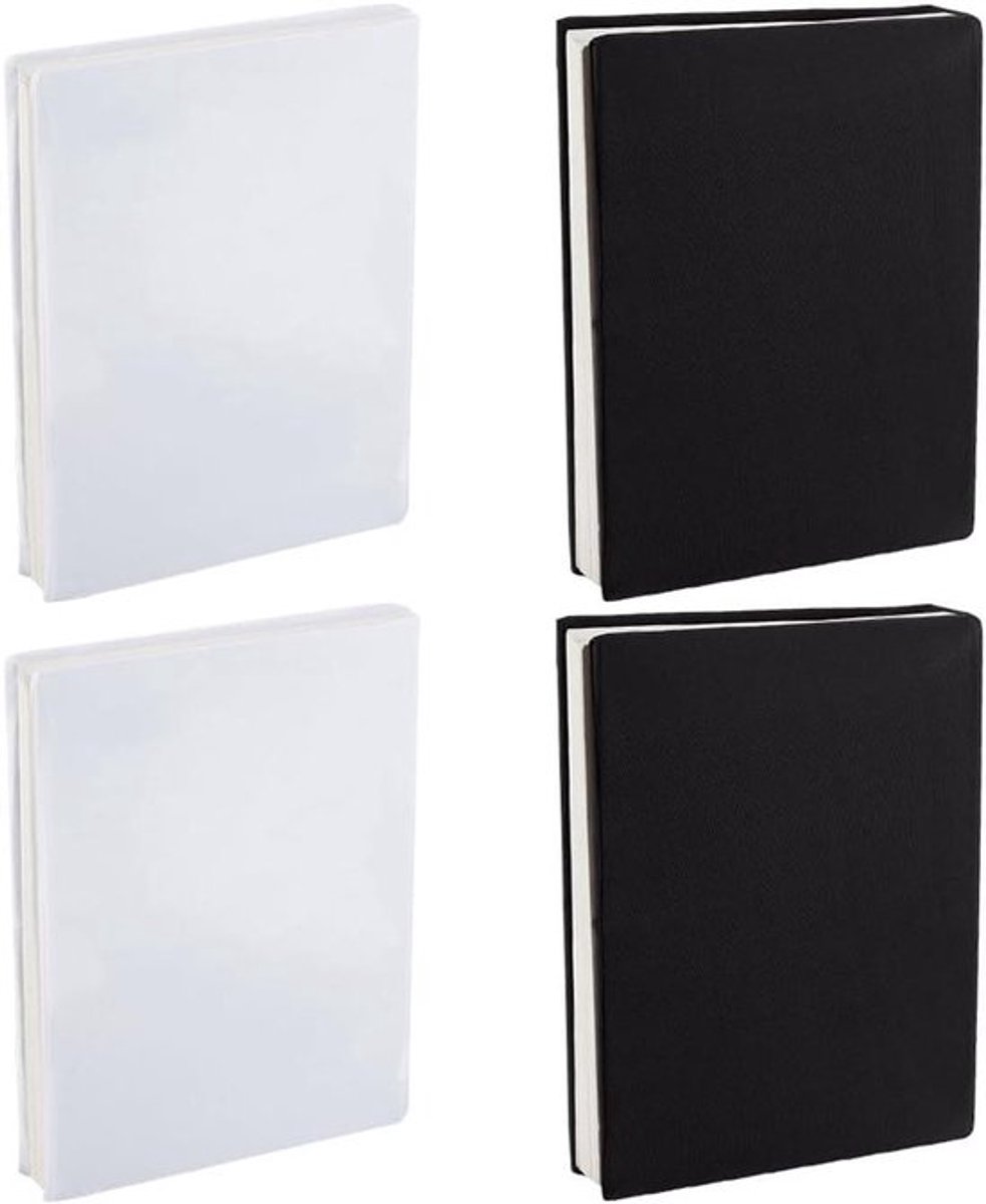 Boekomslag - Rekbare - Wasbaar - Nylon - Boekbeschermer - Notebookwraps - Geschikt voor - Harde kaft boeken - Zwarte boekhoes - 4 stuks wasbare rekbare boekbeschermers met elastiek voor cadeau.