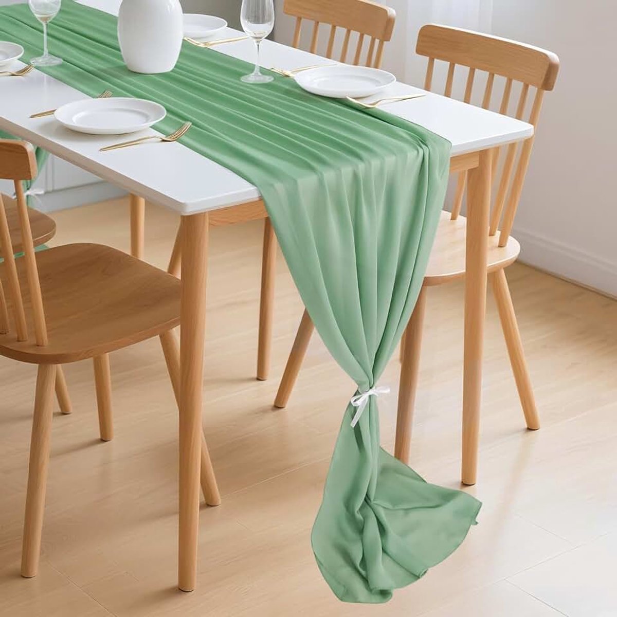 Tafelloper chiffon, 70 x 300 cm, tafelloper, bruiloft, tafeldecoratie, afwasbaar, tafelband, tafeldecoratie voor keuken, verjaardagen, communie, feest (groen, 70 x 300 cm)