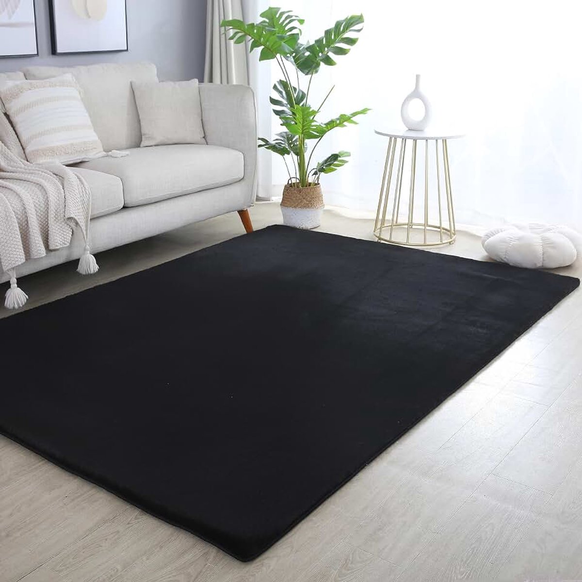 Woonkamer Effen nepbont Pluizig Zacht Knus Pasteltinten, Kleur: Zwart, Maat: 200 x 290 cm