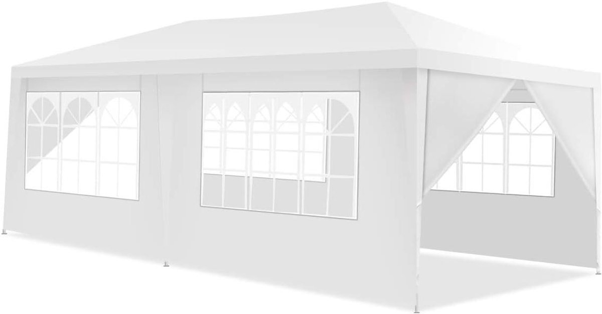 Partytent - Feesttent Paviljoen - Buitenfeest Organiseren - Afneembare Zijwanden - 3x6 Meter - Wit