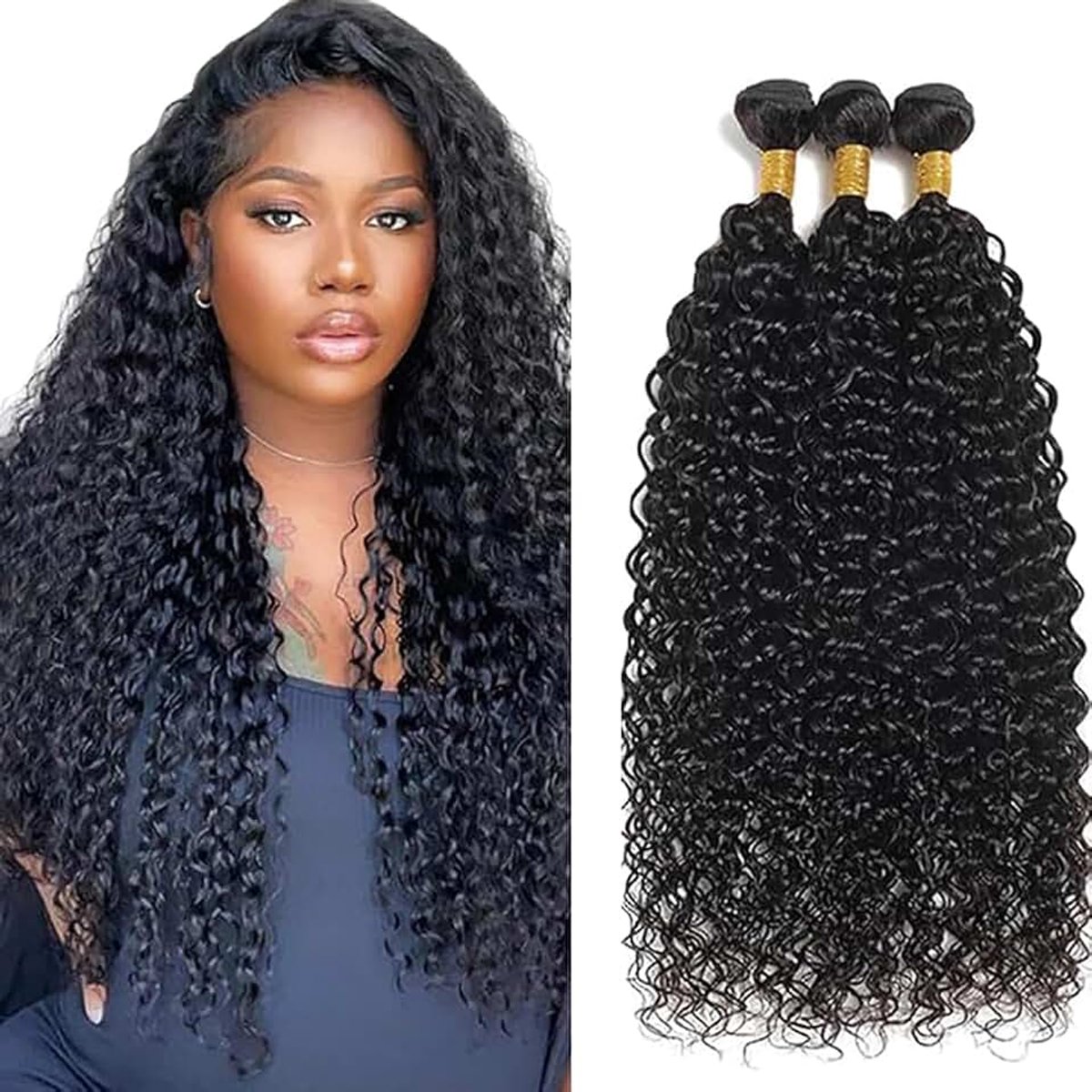 Wave Human Hair Bundles Unprocessed Human Hair Extensions Natural Black #1B Color Double Weft Weave 3 Bundles 50g/Piece for Woman 14 16 18 Inch