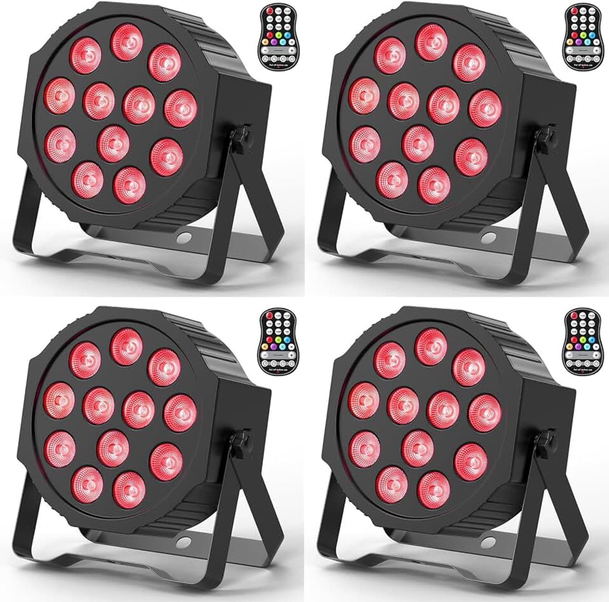 LED Par-licht, 12 lampen, 7 kleuren, kleurovergang, stroboscoop, 5500 mAh accu, afstandsbediening