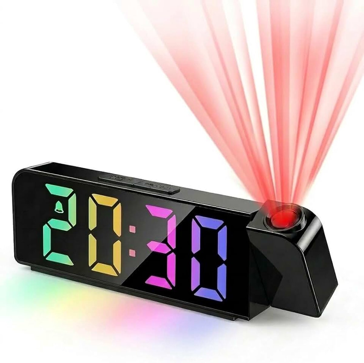 Projectiewekker voor slaapkamer met 180° draaibare projector, digitale wekker met groot 7 inch led-display, USB-oplaadfunctie, instelbare helderheid, temperatuurweergave, projectieklok voor plafond