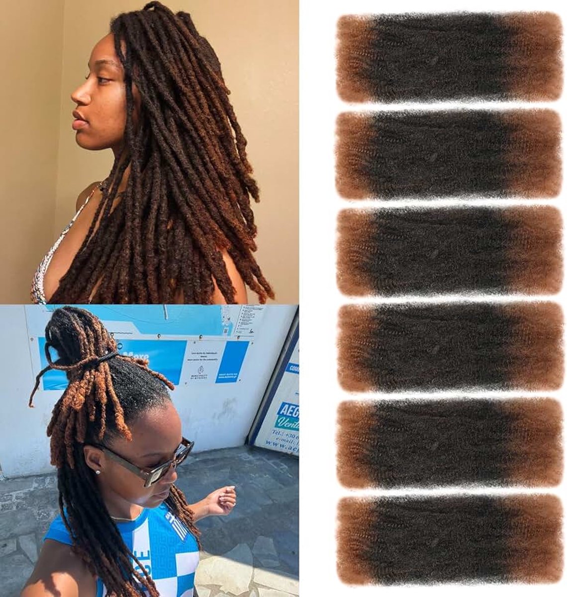 Kinky krullend vlechten bulkhaar voor mini-twists, Afro kinkys bulk synthetisch haar, Cubaanse twist haar, zachte locs, micro-veertwist voor dreadlocks loc-reparatie (T30#, 35,6 cm