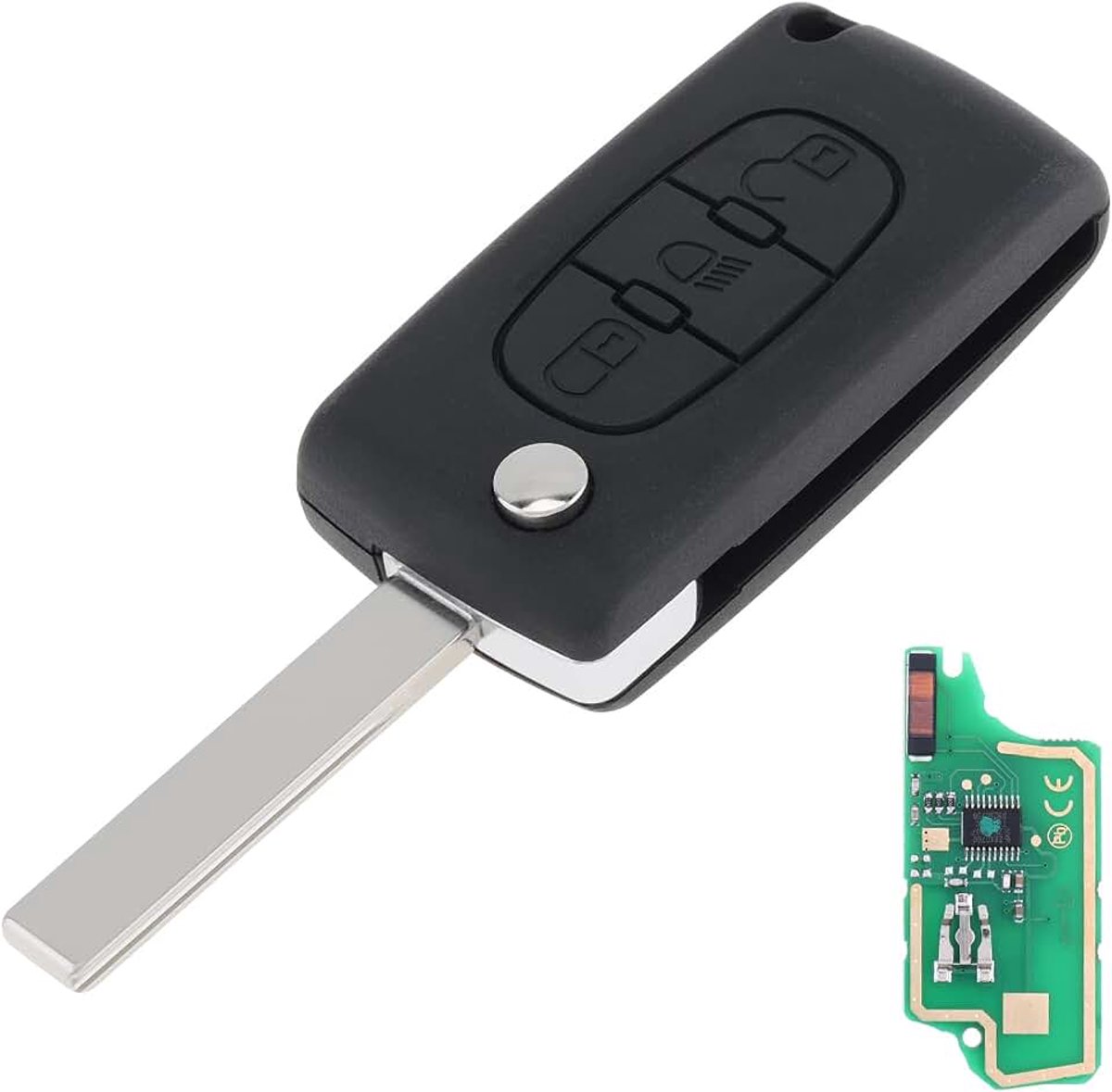 Radiosleutel met 3 toetsen, sleutelloze toegang, ongeslepen, klapsleutel met lichtknop, ID46-chip en HU83-blad, CE0536 voor Citroen C3 C4 C5 modellen 2005-2011 433 MHz