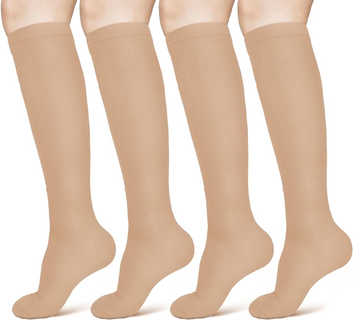 Compressiekousen voor dames en heren, 2 paar steunkousen, medisch, compressiekousen met 15-20 mmHg, trombosekousen, compressiesokken voor hardlopen, sport, vliegen, fietsen (Beige S/M)