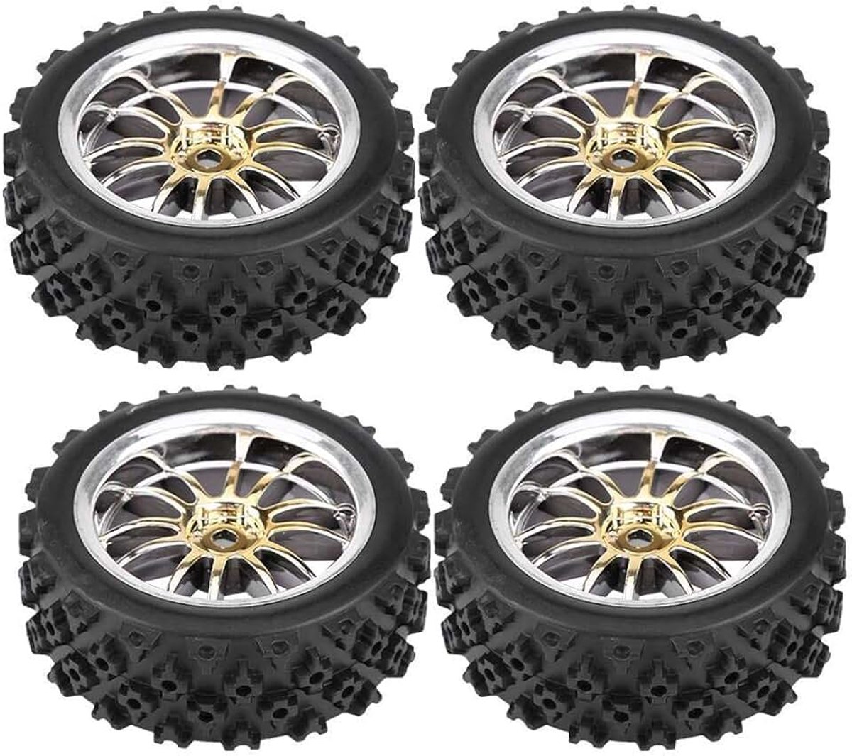 4 stuks/set rubberen banden voor RC auto, wiel en velg voor RC 1:10 auto (goud)