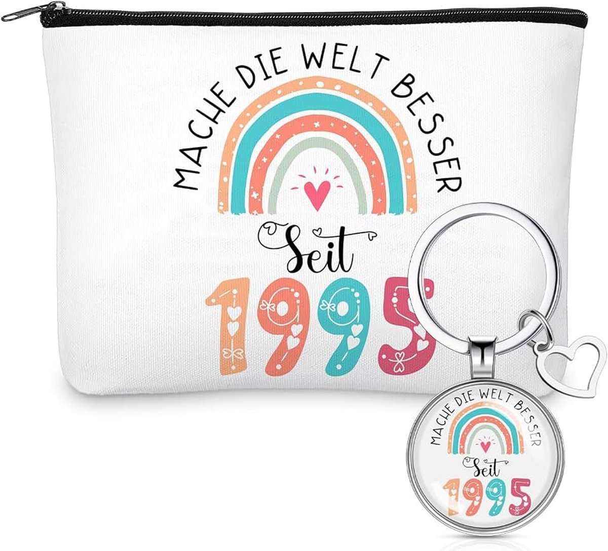 Verjaardagscadeaus voor vrouwen "Mach Die Welt Beter Regenboog Cosmeticatas Sleutelhanger Vriendschap Make-uptas Moederdag Cadeau voor vriendin moeder zus (1995), zoals afgebeeld