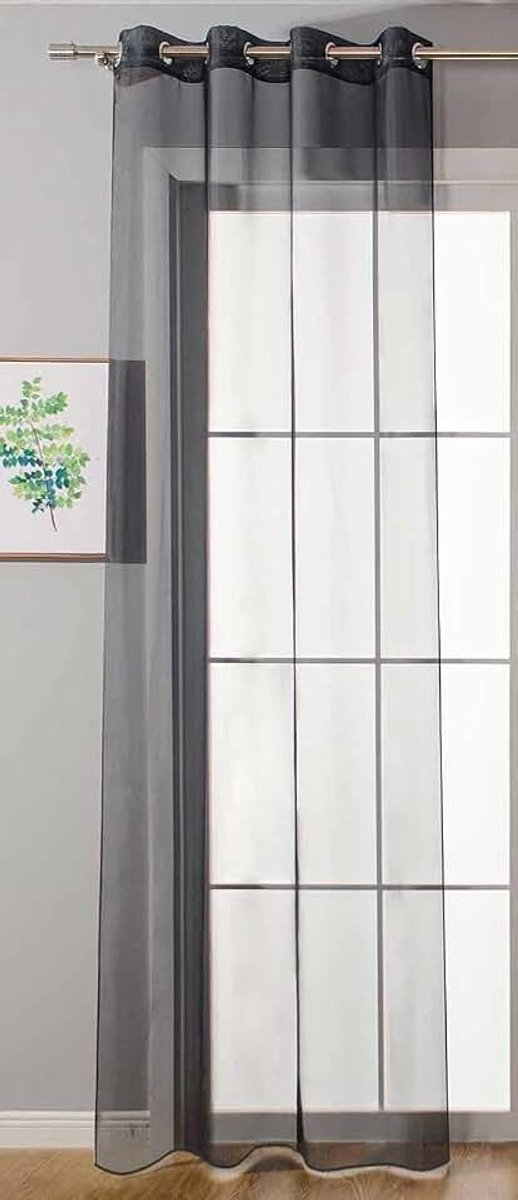 Transparant »Uni« gordijn H x B 225 x 140 cm zwart Stores gordijn oogjes loodbandsluiting woonkamer, 20332-cn