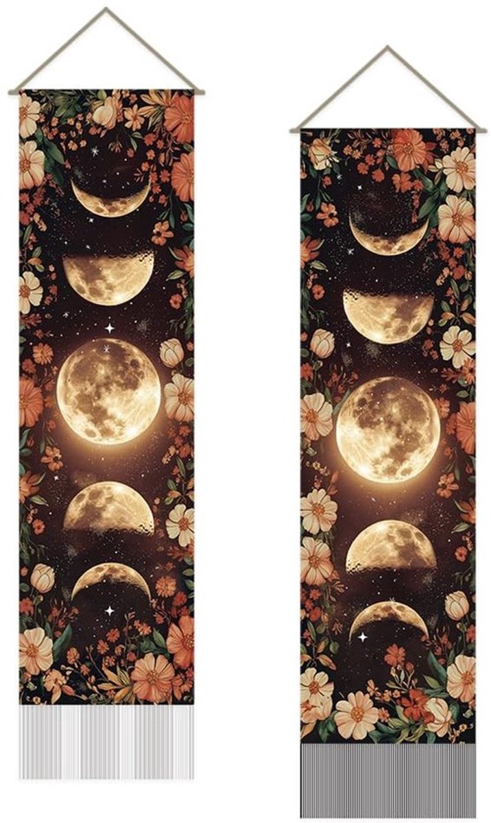 Wandtapijten - Maanfase Wanddecoratie - 2 Stuks - 117 x 33 cm - Uniek Woonaccessoire - Geschikt voor Woonkamer en Slaapkamer