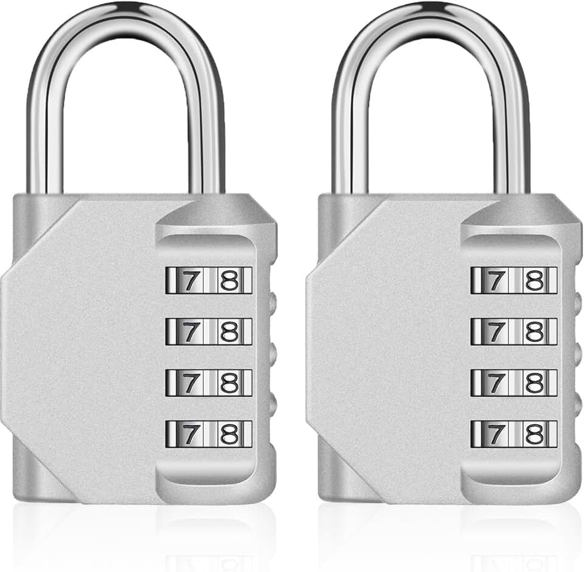 Combinatieslot, Cijferhangslot voor de sportschool (2 stuks, zilver) | Cijferslot met 4-cijfercode, kastslot, hangslot, cijfers, weerbestendig, geschikt voor tuinhekken, Deuren, garages
