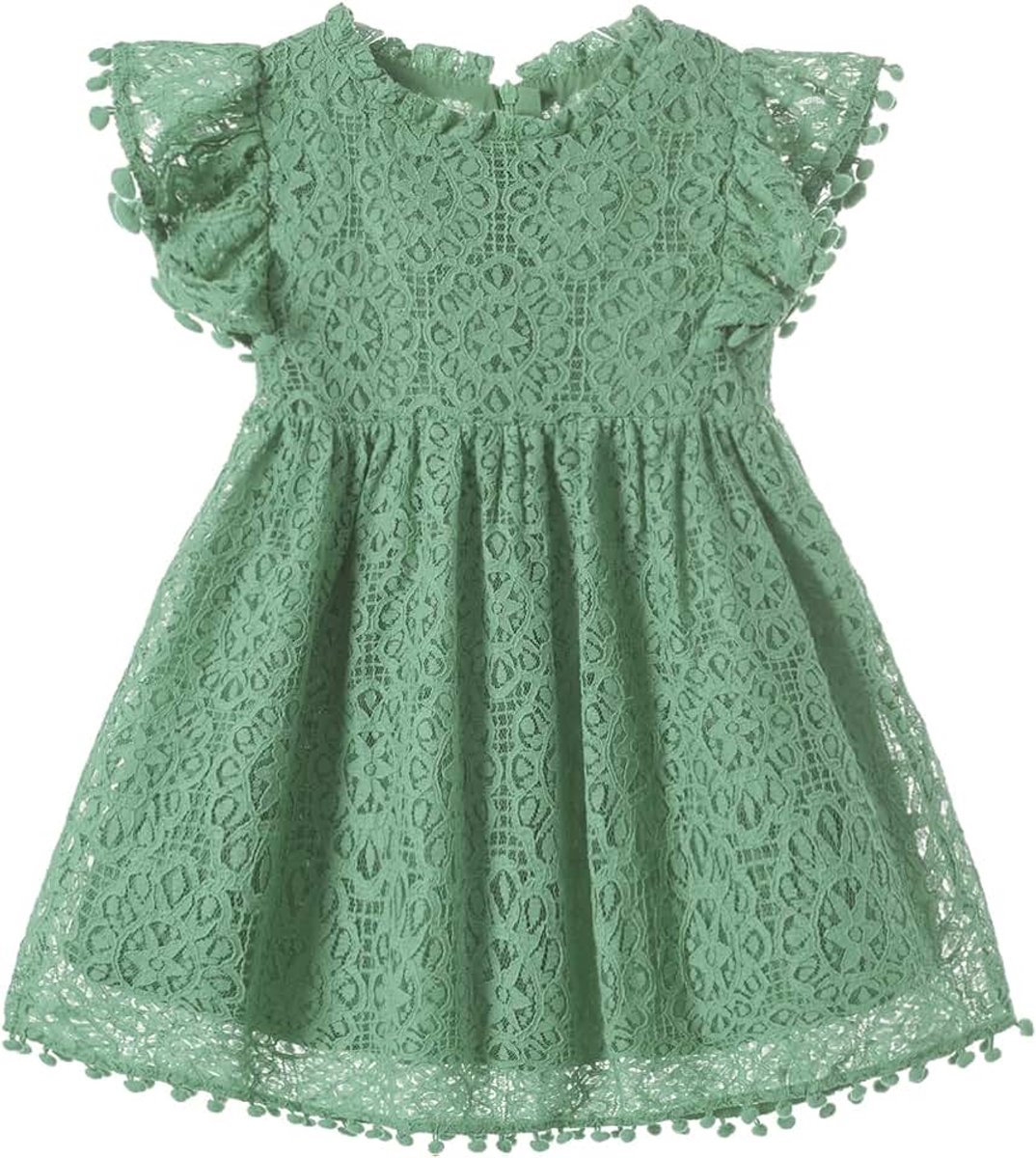 Prinsessenjurk voor kleine kinderen, vintage, pompon, platte mouwen, feestjurk