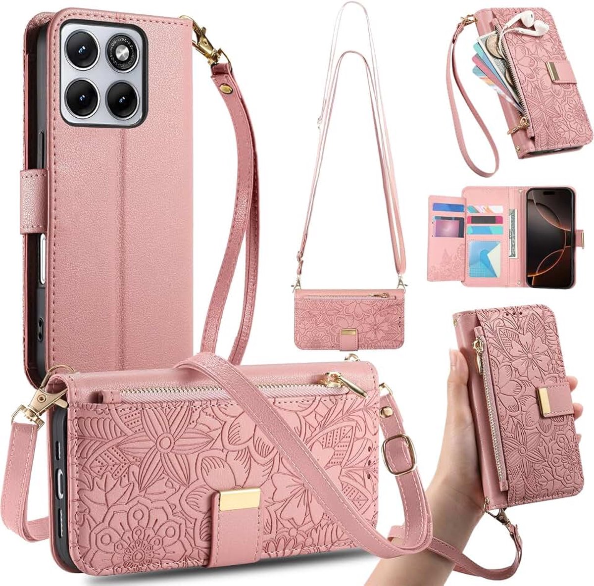 Hoesje voor Motorola Edge 70 Fusion - Premium Kunstleren Portemonnee met Siliconen Binnenkant, Magneet Sluiting, 6 Kaartsleuven, Opvouwbare Standaard - Roze