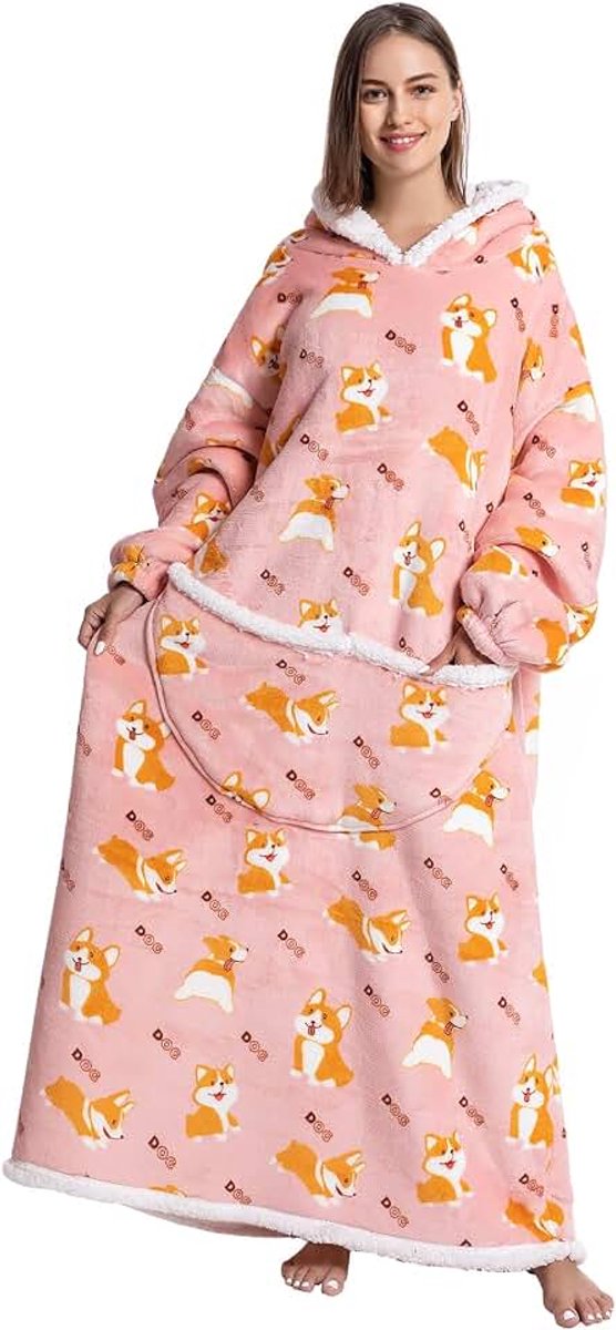 Deken Hoodie, Gezellig Comfortabele Tragbare Decke voor Unisex Volwassen Vrouwen Mannen, Pluizige Giant Sherpa Fleece Hooded Sweatshirt