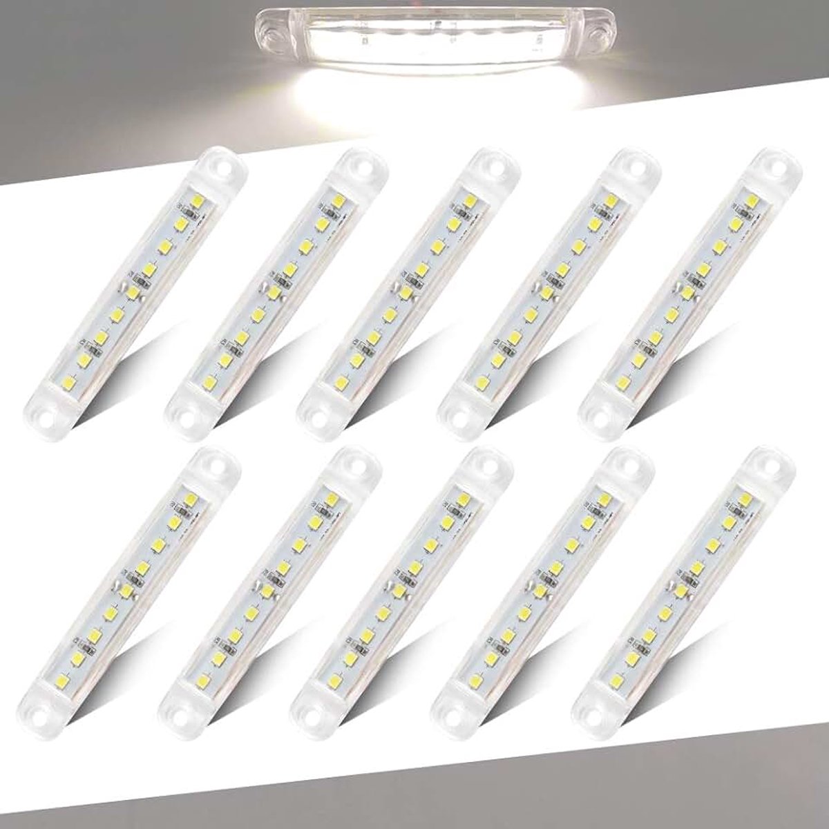 10 Stks LED Zijmarkeringslichten,12-24V 9SMD Wit LED Zijpositielicht Markeringslichten,Gebruikt Voor Auto Vrachtwagen Aanhangwagen Caravan Voor-en Achtermarkering Zijlichten-Waterdicht
