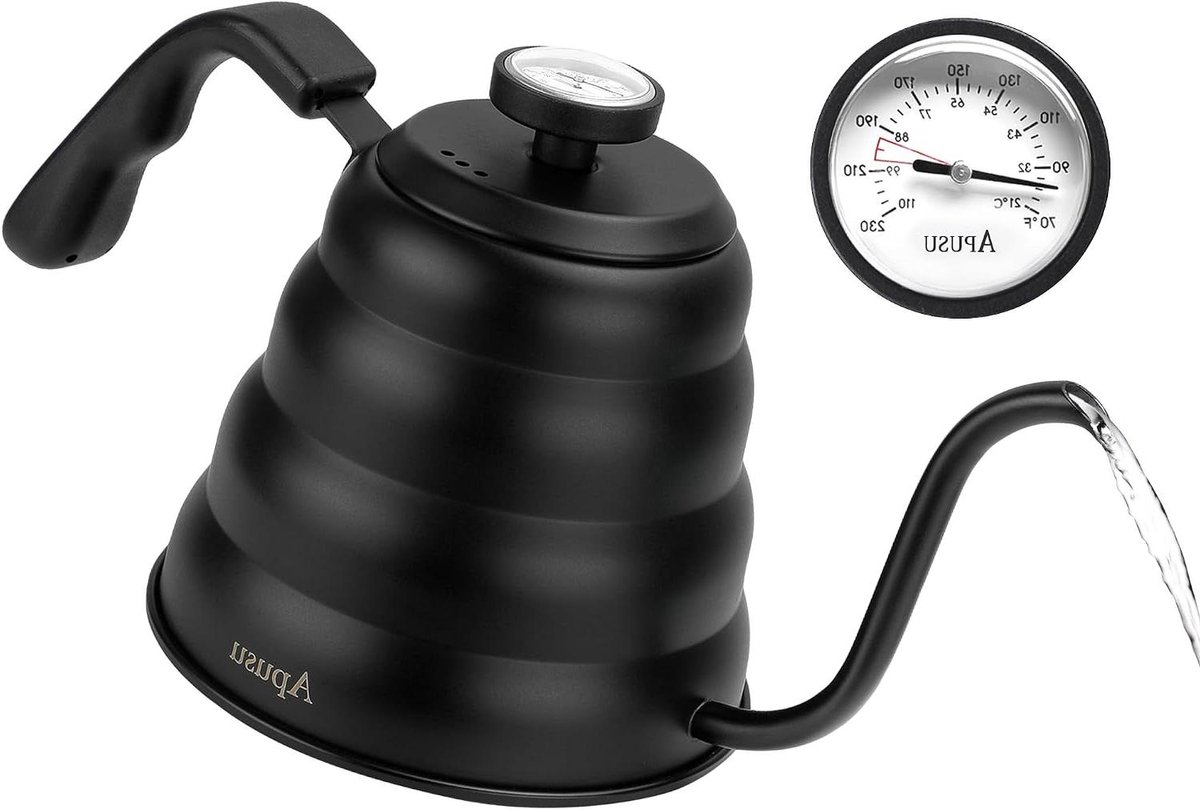Thee Ketel - Waterkoker met thermometer - Koffie Zetten - Precise waterflow - 1200 ml - Zwart