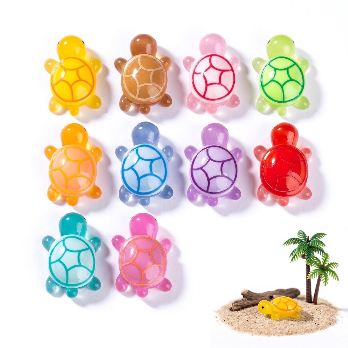 10 stuks mini-schildpadden van hars, kleurrijke schildpadden voor micro-landschapsdecoratie, kleine figuren voor aquarium, betoverende tuin en doe-het-zelf, 10 verschillende kleuren, 4,5 x 1,5 cm