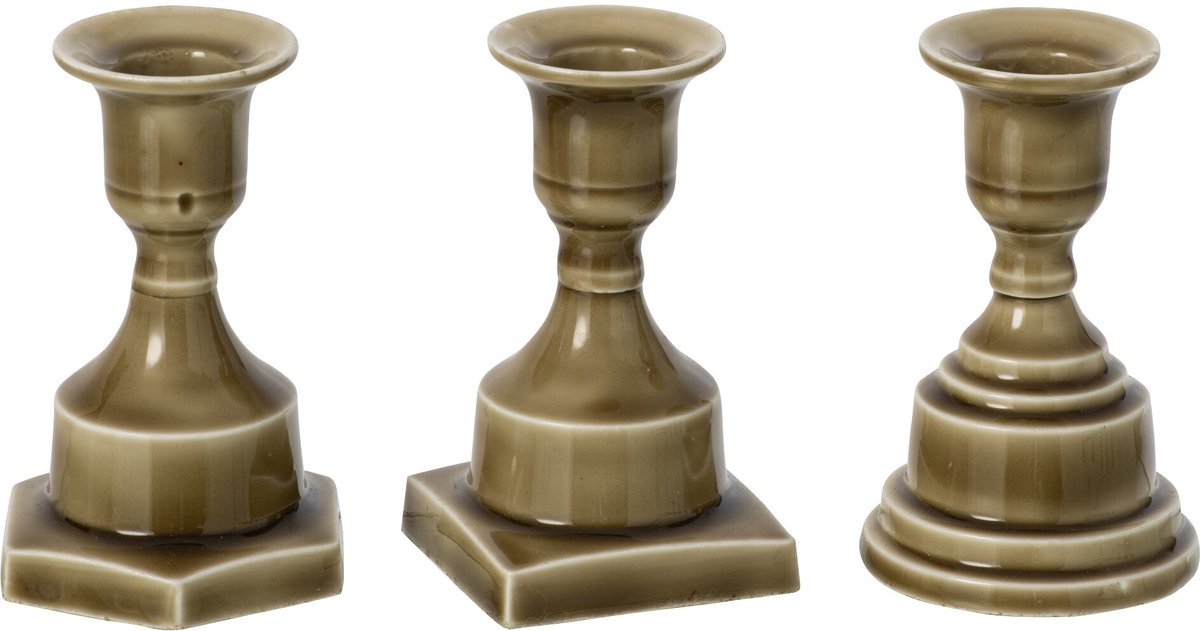 J-Line Kandelaar - aluminium - olijfgroen - assortiment van 3