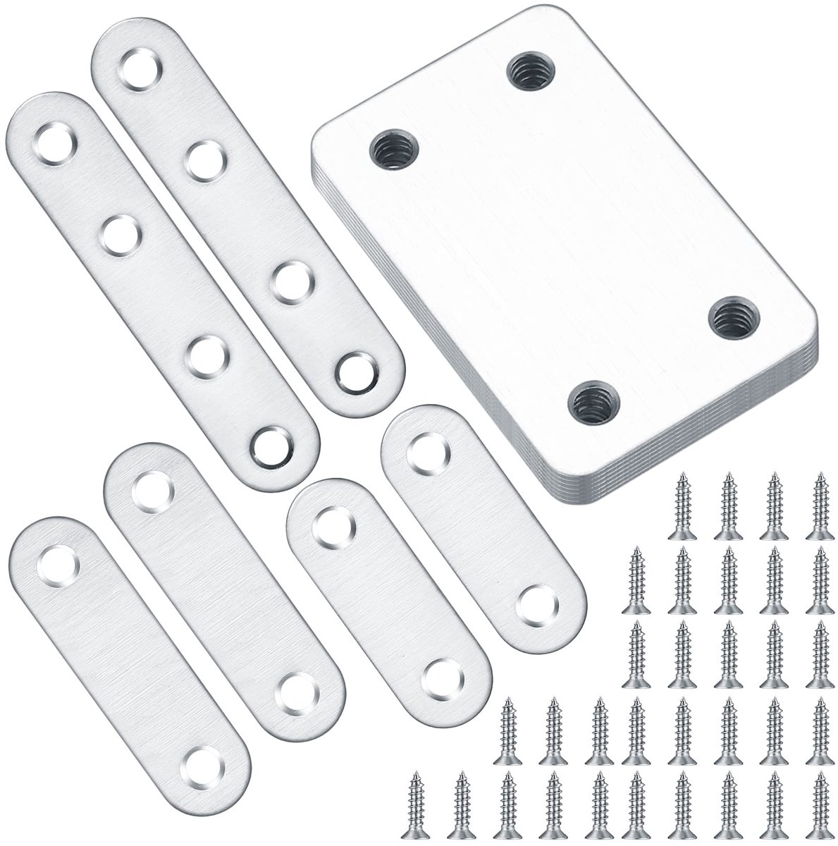 14 Stks Platte Rechte Brace Beugels, Platte Plaatbeugel Steunen, Mending Joining Plates, Roestvrij Staal Platte Hoek Reparatie Bevestiging Bracket Connector Platen Met Gaten Voor Houten Plank Kast Sto