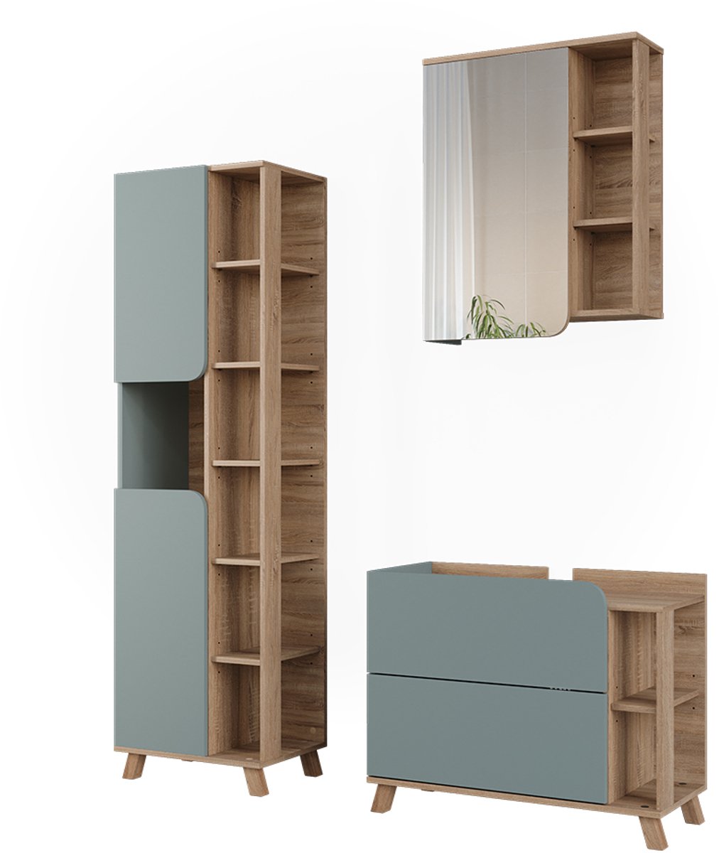 Vicco Badkamermeubelset Karen, Blauw/Sonoma, 3-delig