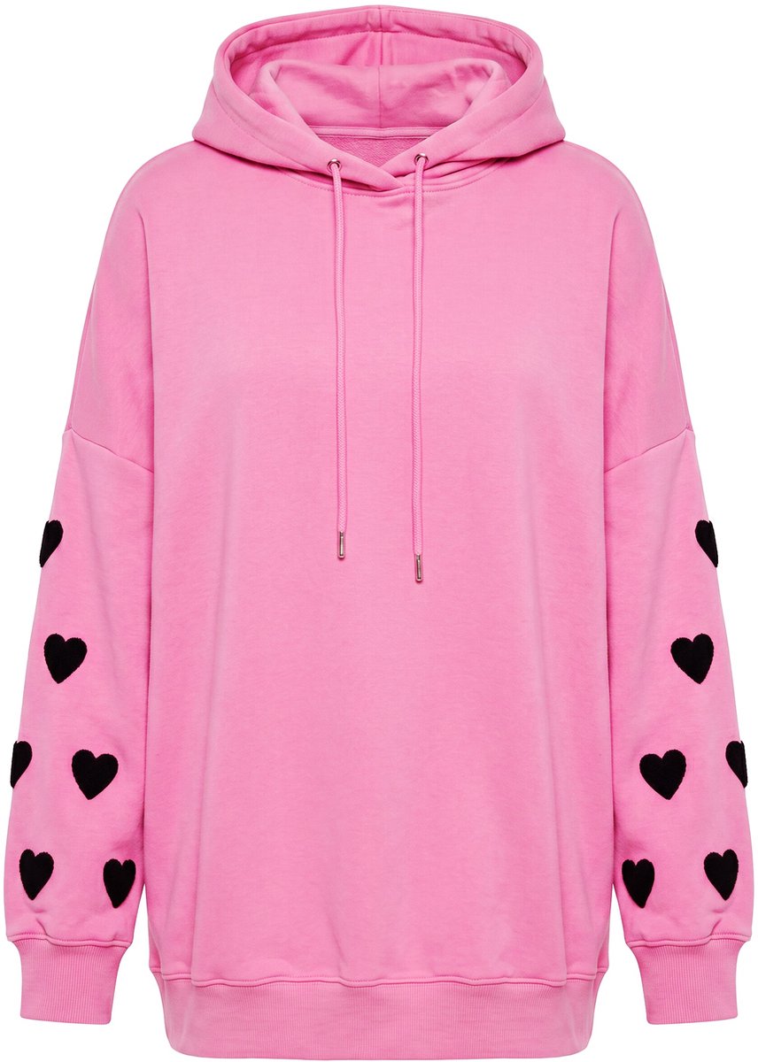 Studio Untold - Dames - Hoodie extra oversized sweatstof capuchon hartjes - Donkerroze - Maat 58+