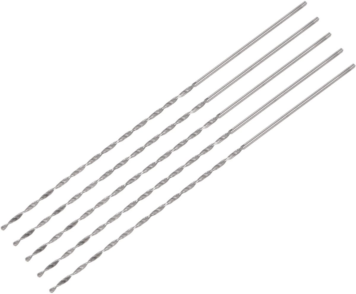 sourcing map 5 Stk. 1mm Mini Micro Spiraalboor Hoogsnelheidsstaal met rechte schacht Extra lang metaalboor 80mm voor aluminiumlegering