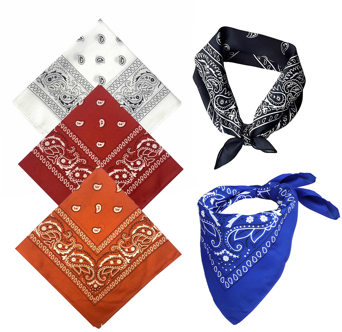 5 stuks bandana's, bandana's met origineel paisley-patroon, hoofddoek, halsdoek, mannen, uniseks, doek, binddoek, hoofddoek, katoenen sjaal, aanzet, polsverpakking, band, hoofdbinding, 54 x 54 cm