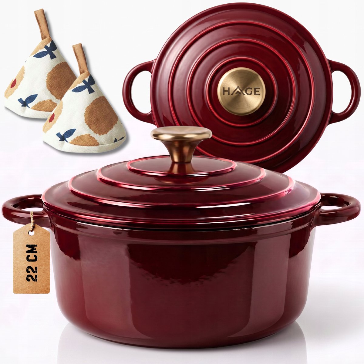 Gietijzeren Emaille Pan 3L - Kersenrood - Inductie & Oven - 22cm