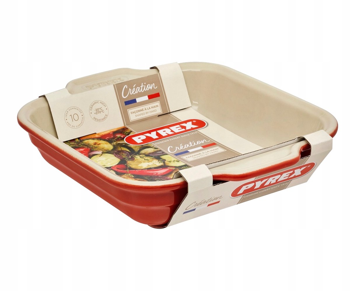 Pyrex Creation Keramische Ovenschaal 27x23 cm Vierkant Rood