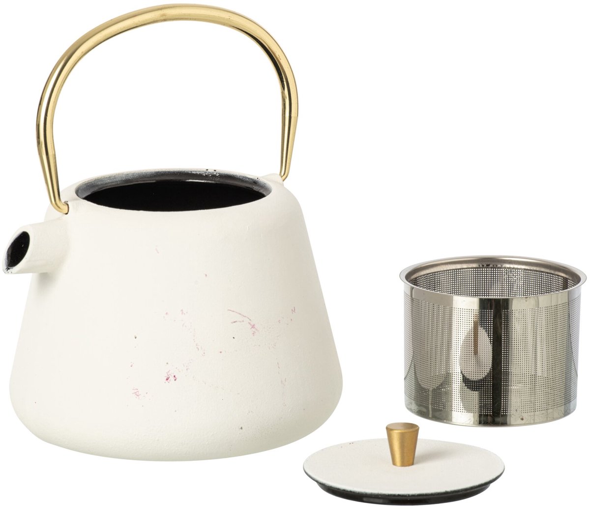 J-Line theepot - ijzer - wit/goud - 2 stuks