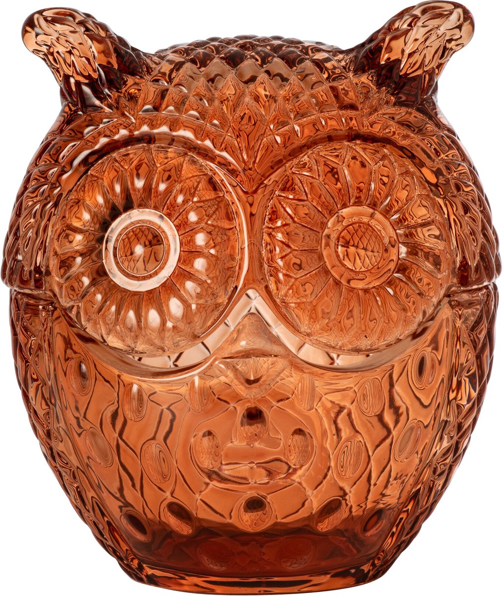 J-Line Decoratieve pot met uil - glas - bruin