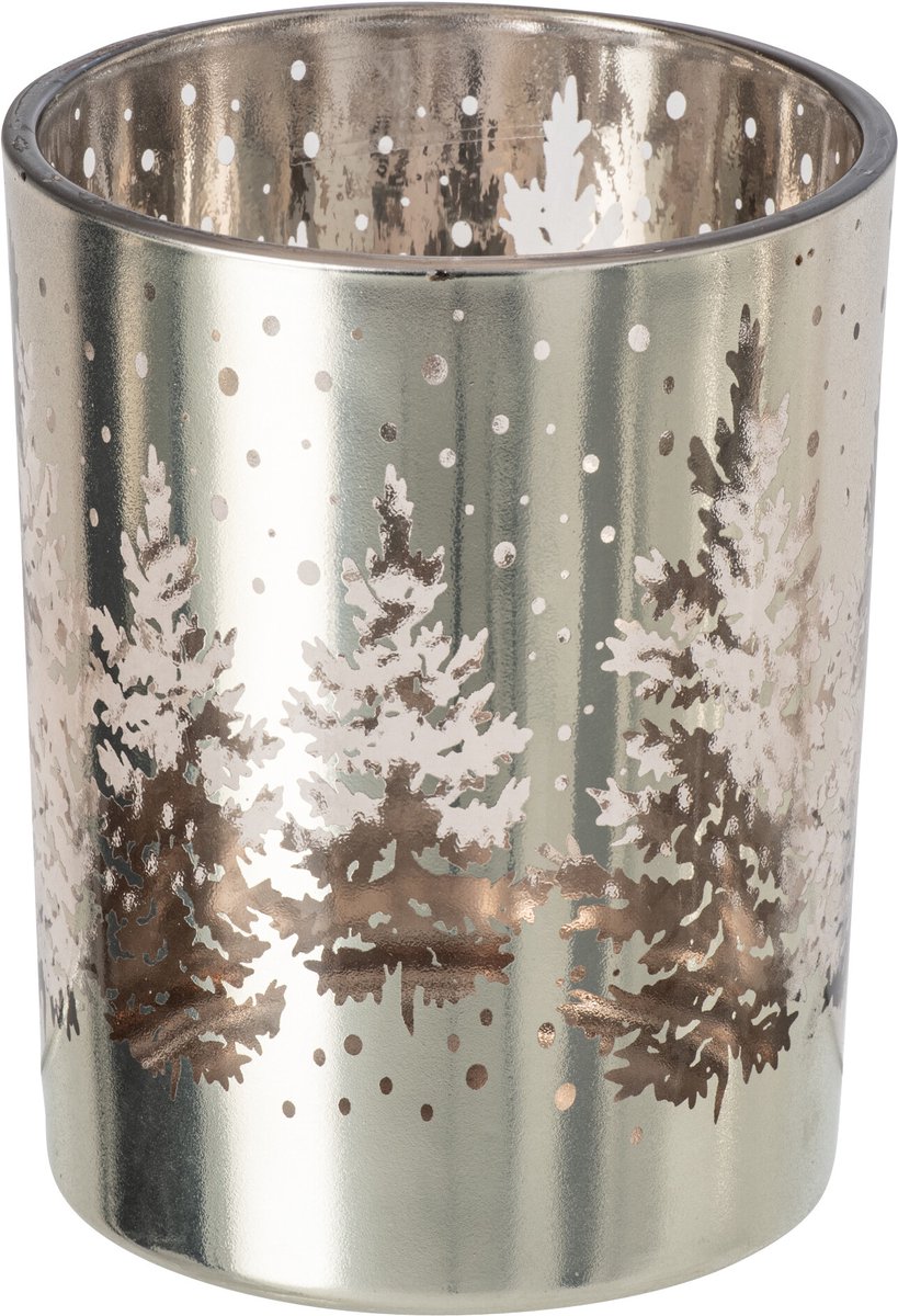 J-Line kaarshouder Boom - glas - zilver - large - 2 stuks