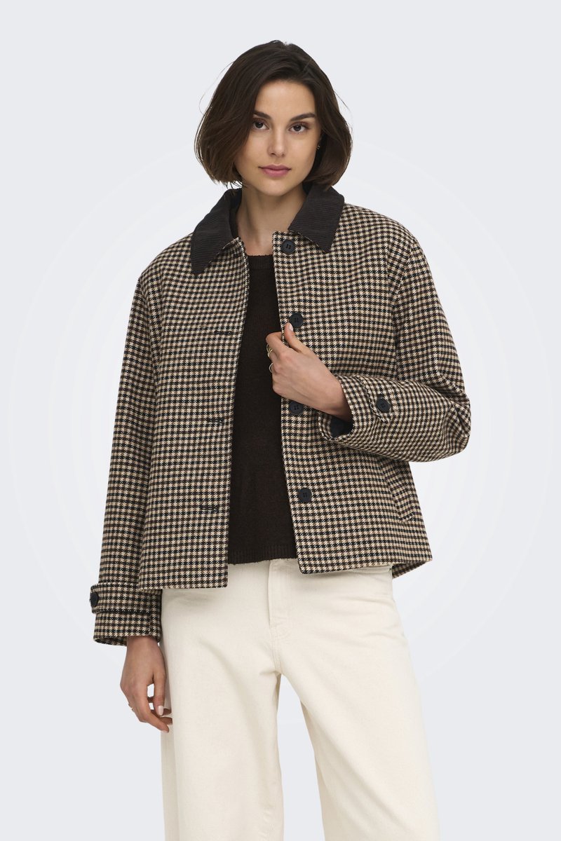 Jacqueline de Yong Jas Jdyvalerie Check Jacket Otw Yfm 15377111 Iced Coffee/black And Dames Maat - XS