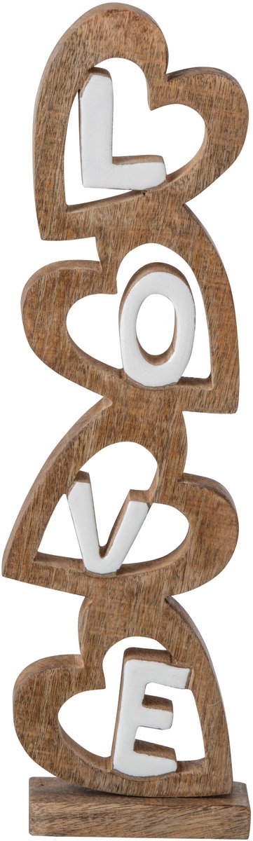 J-Line Love met hart - mangohout - naturel/wit - small