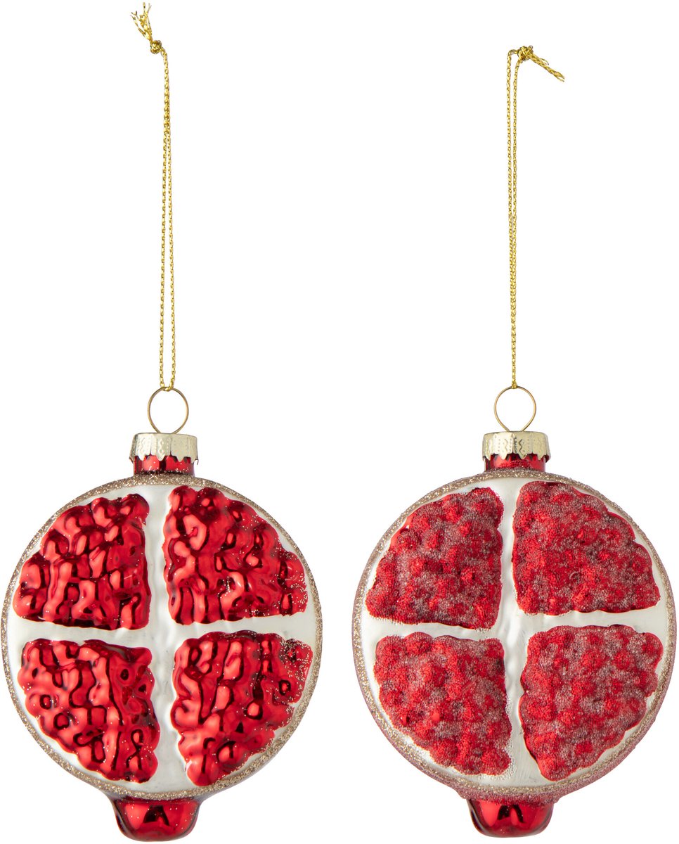 J-Line hanger Granaatappel - glas - rood - 2 stuks