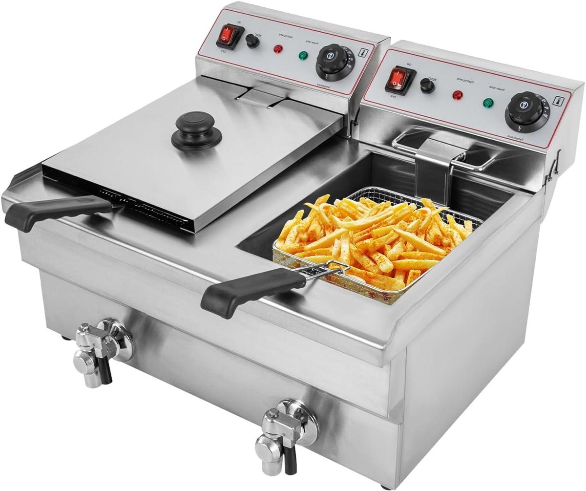 Elektrische Friteuse - Dubbele Frituurpan - Thuis Frituren - Dubbele Container - 2x 10 Liter - Zilver
