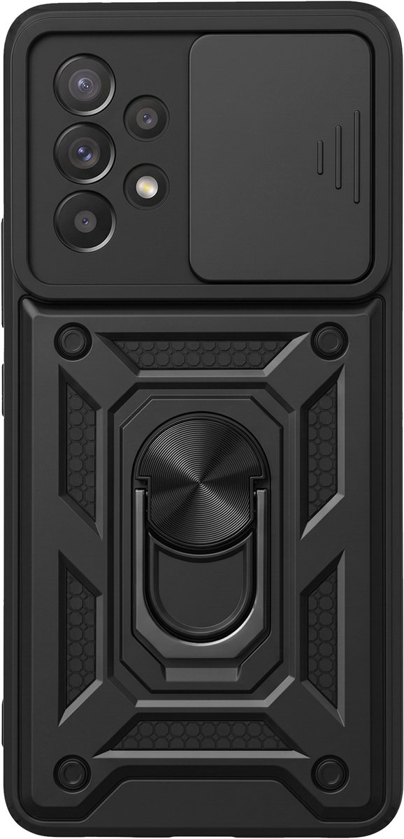 Mayaxess, Hoesje Geschikt voor Samsung Galaxy A53 5G met Schuifbare Cameraprotectie en Magnetische Ring, Zwart