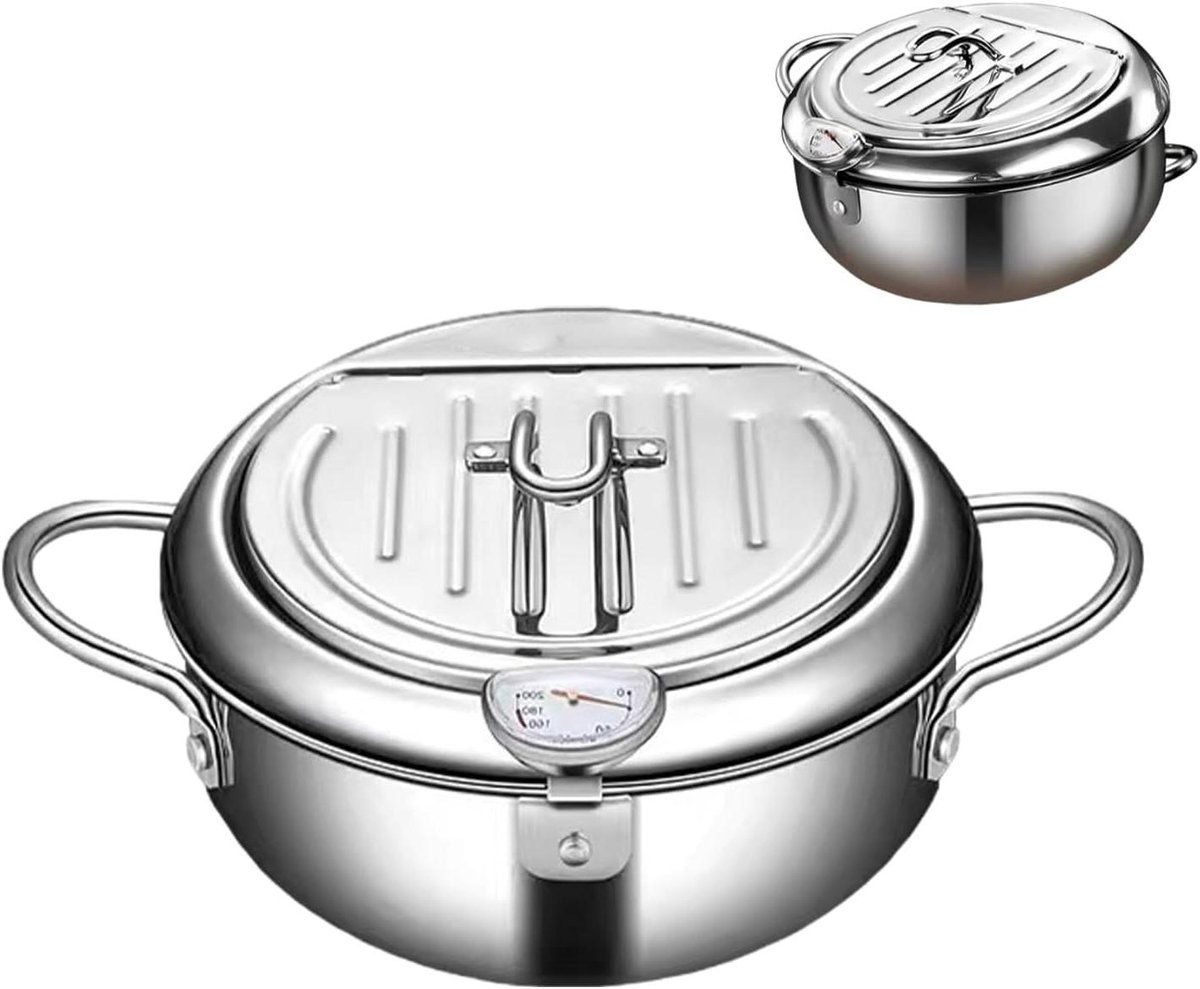 Oliepot Frituren - Roestvrijstaal - Knapperige Frietjes - Dubbele Bodem - 20CM - Zilver