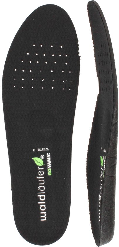 Zwarte binnenzool van Waldlaufer met perforaties en logo.