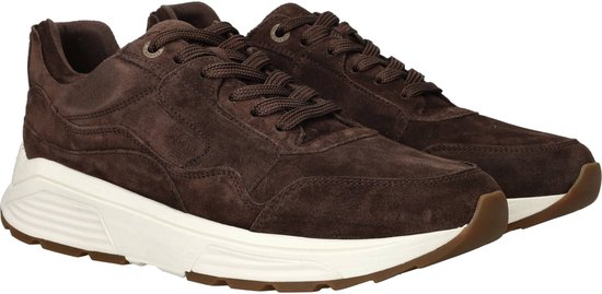 Bruine suède Xsensible veterschoenen met witte zool.
