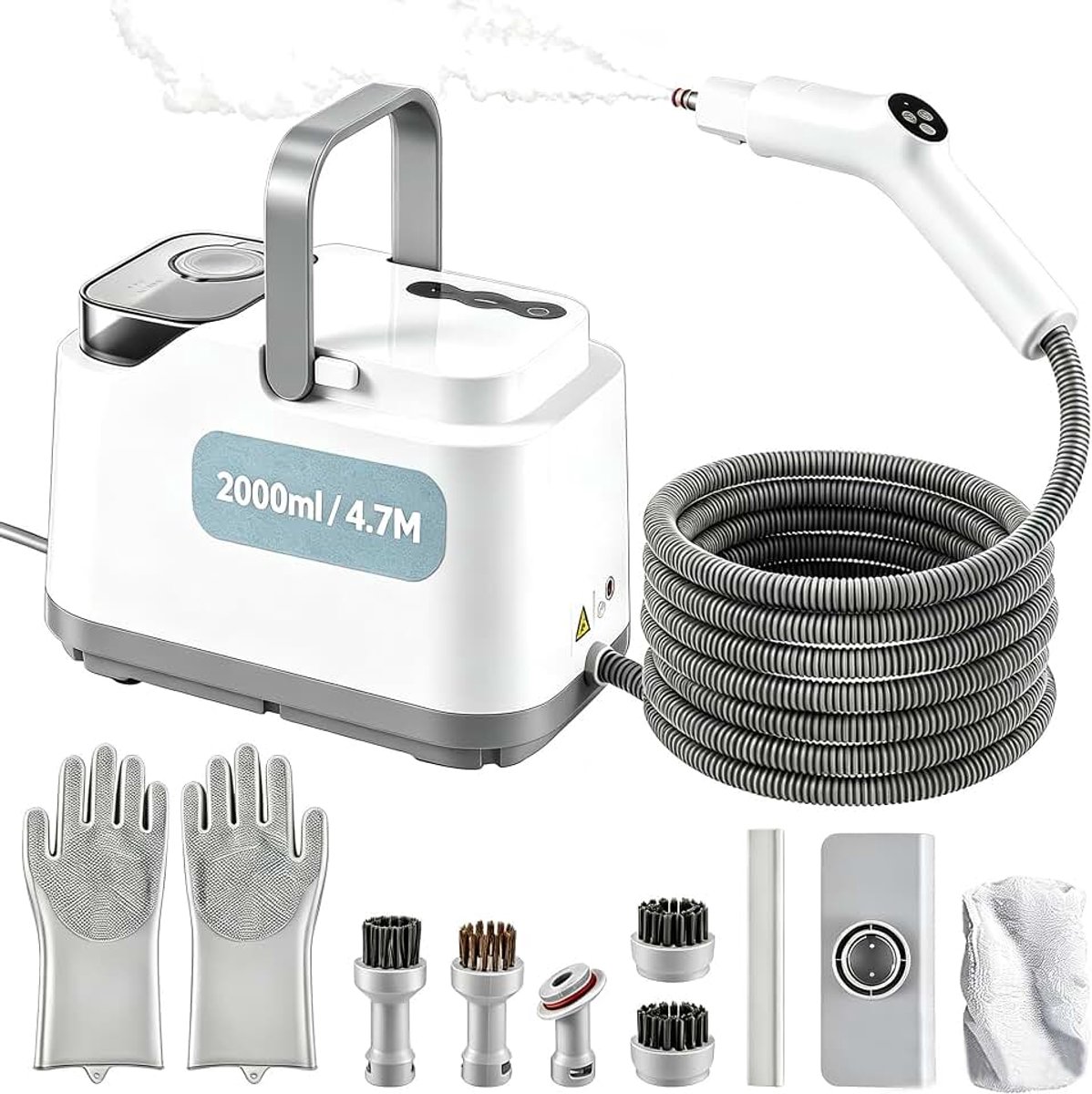 1500 W stoomreiniger, handapparaat, stoomreiniger, 10 seconden opwarmtijd, 2 liter tank, 4,7 m kabel, 4 bar druk, stoomreiniger voor alles, draagbare stoomreiniger voor vloer, keuken, ramen, badkamer