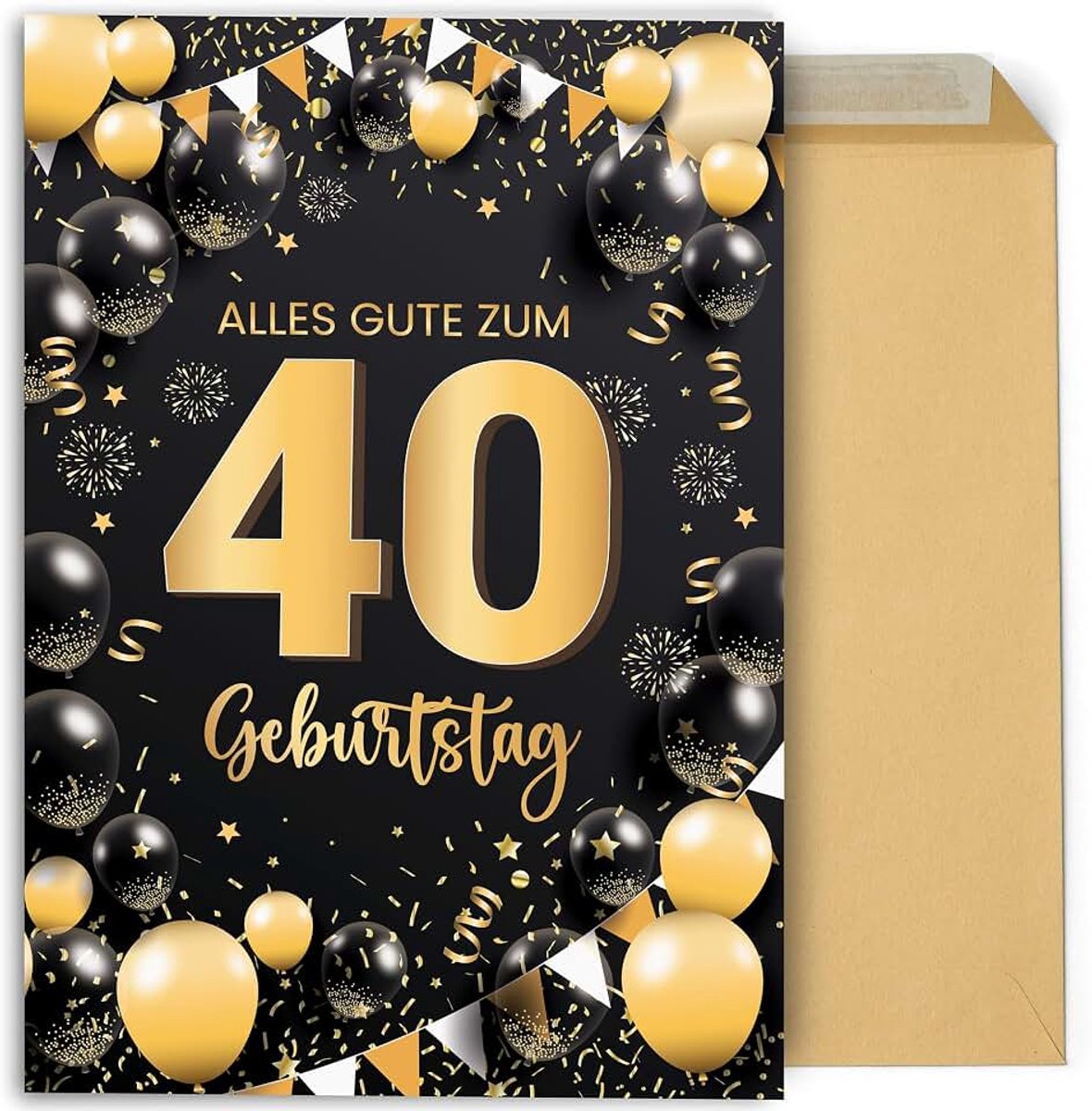Geburtstagskarte zum 40. Geburtstag. Originelle große Klappkarte 42x30 cm mit Glückwünschen für Familie, Freunde und Kollegen (40 Jahre)