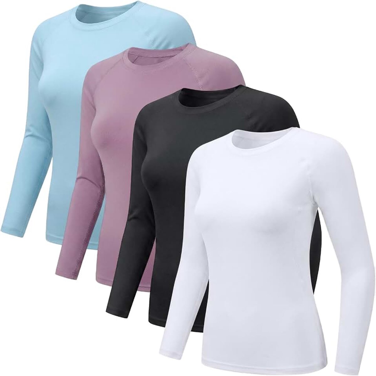 Thermoshirt met Lange Mouwen voor Dames, Winter Warm Thermisch Ondergoed, Ronde-Hals Ademend Sportshirt Elastische Hardloopshirt Basislaag, Onderhemd voor Dagelijkse Outfit Hardlopen Training