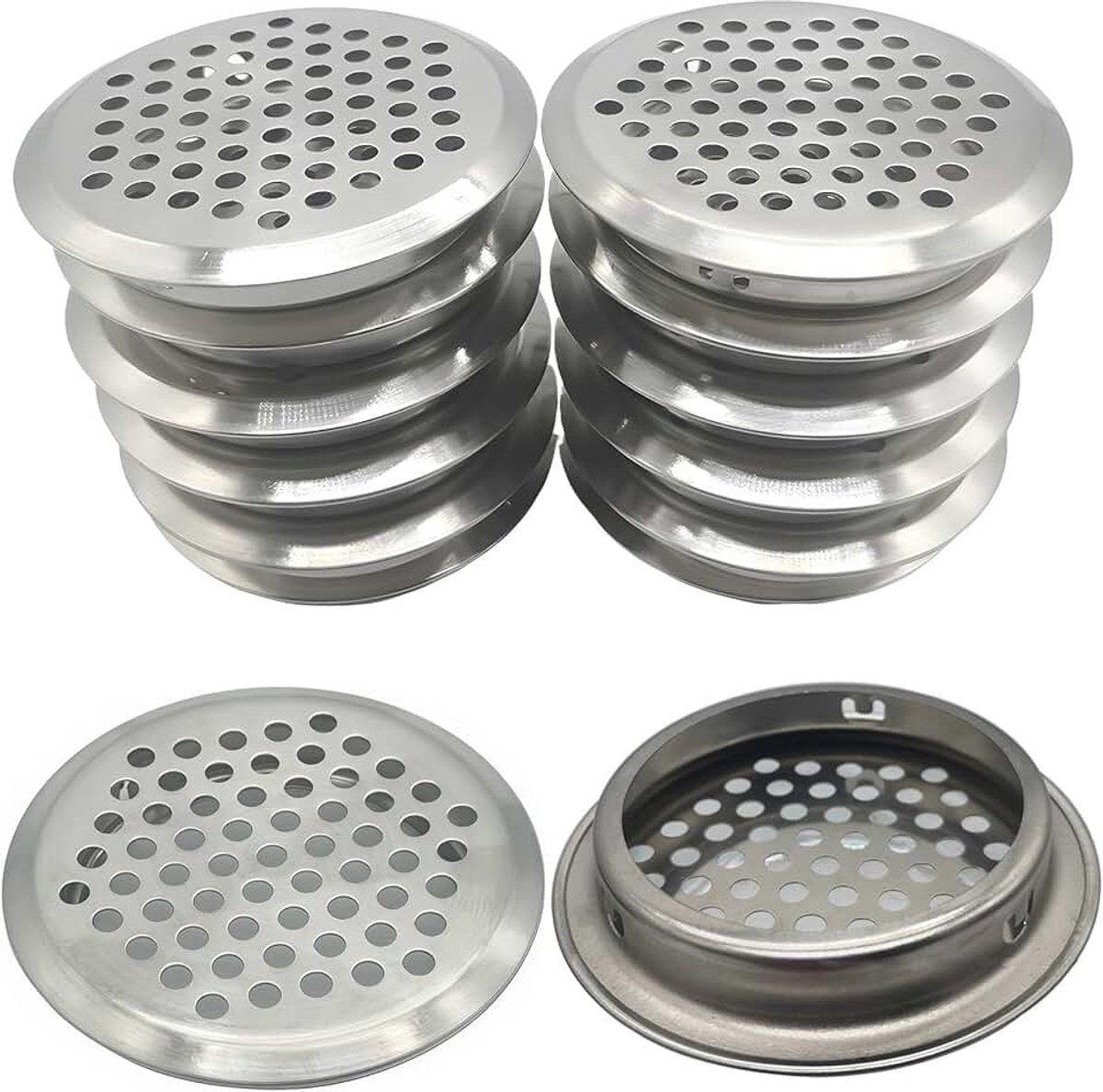 12 Stuks Roestvrijstalen Luchtventilatiegat Ventilatielamellen | Rond Gevormd, Rond Gevormd Gaasgat | 53 mm Ronde Ventilatierooster voor Keuken, Badkamer, Kast, Kledingkast of Schoenenkast