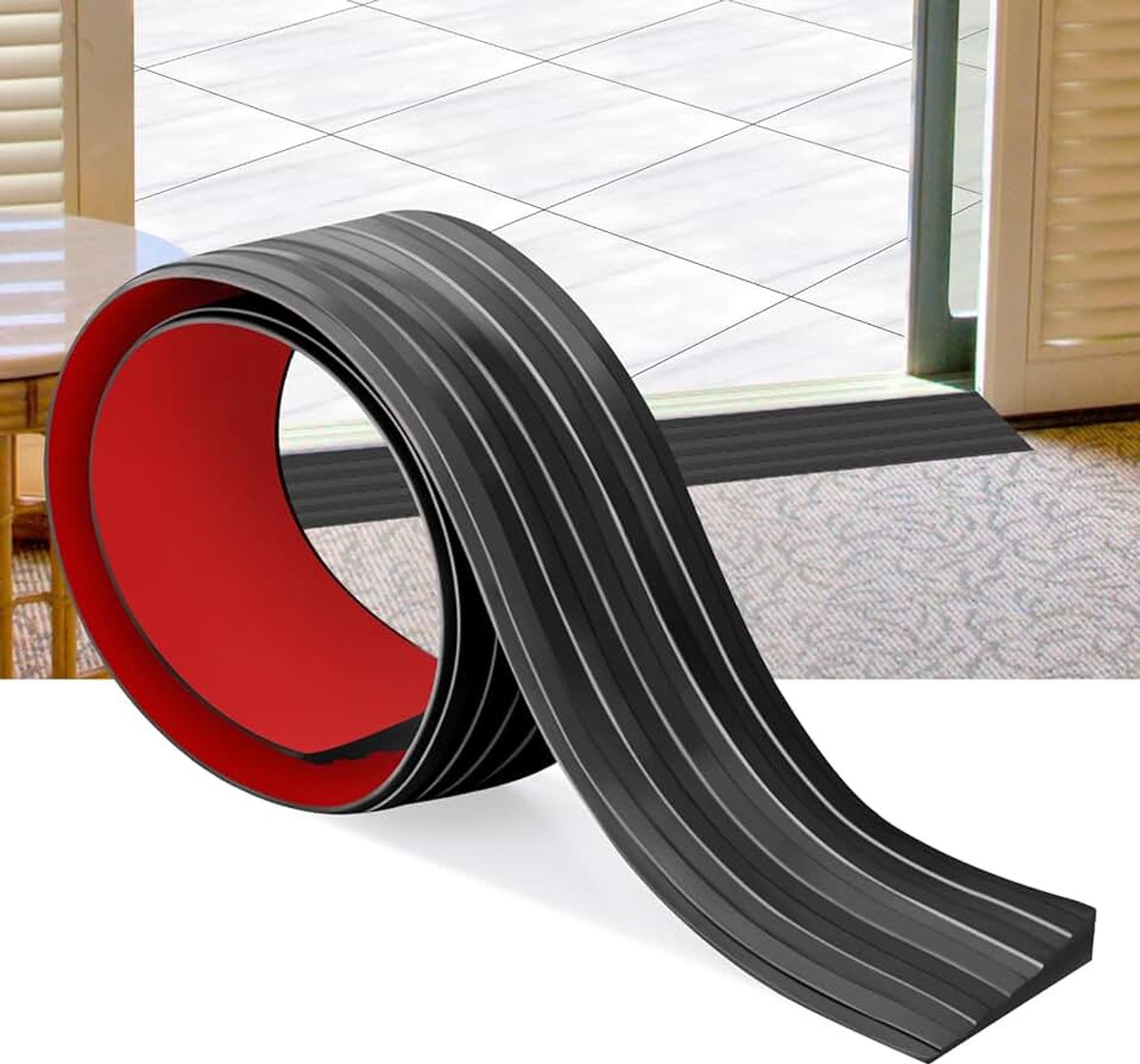 Zelfklevende Rubber Deurdrempel Rolstoeloprijplaten voor Deuropeningen Rubberen Drempelstrip voor Rolstoel, Robotstofzuiger, Scooter & Wandelwagen (Zwart, 7,5cm X 1,5cm X1m)