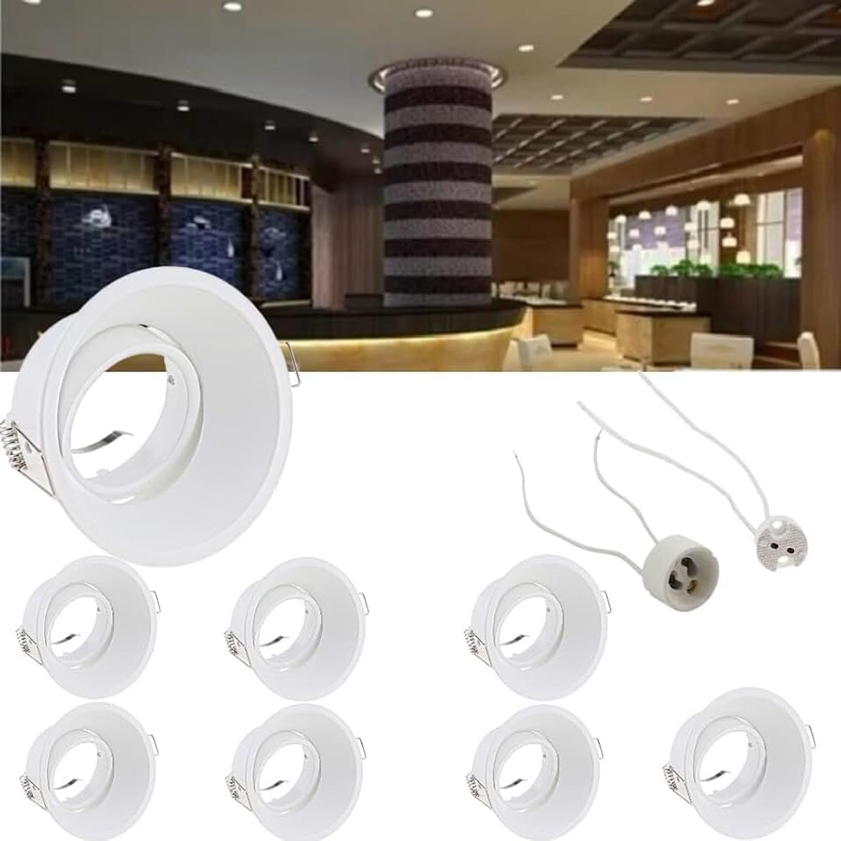 8-delige GU10 MR16 inbouwframe, wit, draaibare aluminium inbouwspots, rond, met GU10/MR16 keramische fitting, led-plafondspot voor 85 mm gatuitsparing, 220 V, zonder lamp