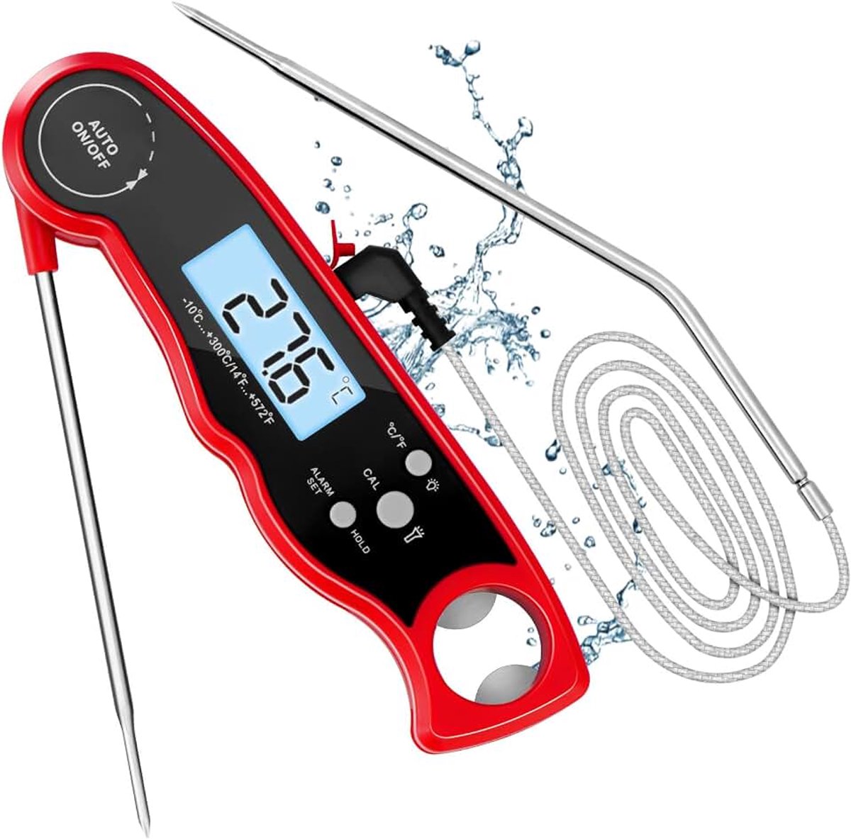 Vleesthermometer, digitale grillthermometer, braadthermometer met 120 cm externe lange sonde, alarminstelling, keukenthermometer voor keuken, BBQ, oven, bakken