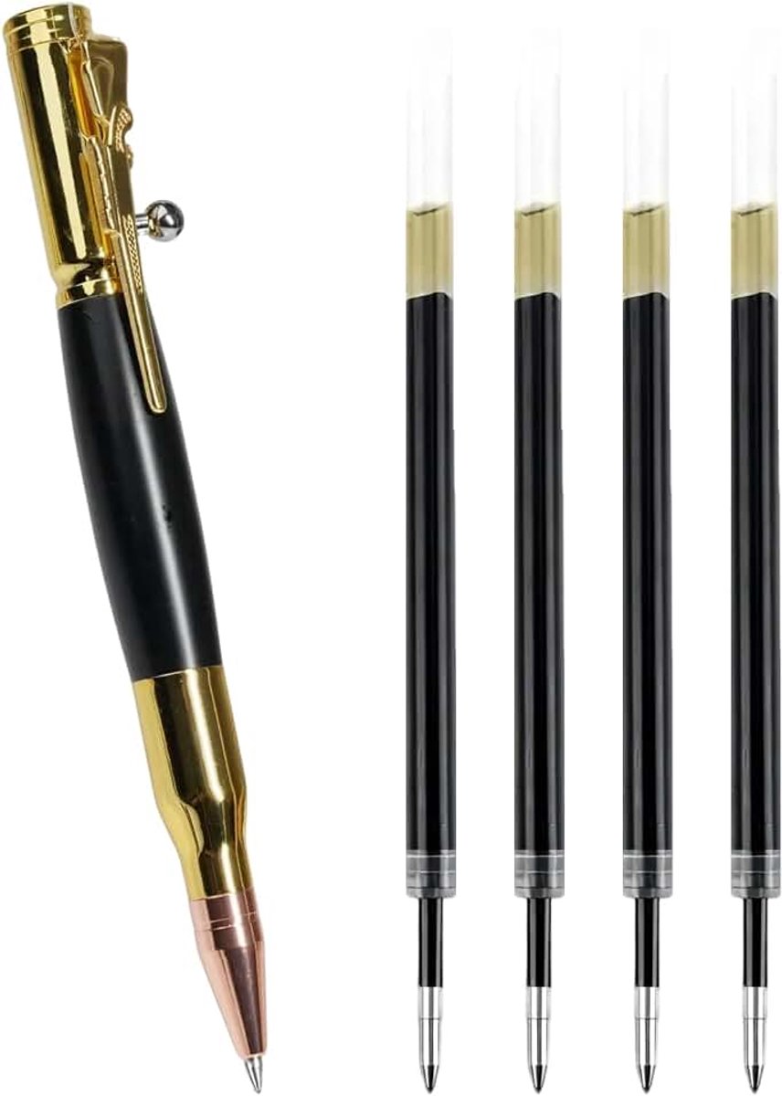 1 Bolt Action Pen, balpen met 4 verwisselbare vullingen, 0,7 mm handtekening balpen voor mannen, tactisch voor zakelijke kantoorpen, vaderdagcadeau voor papa, goud